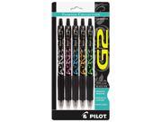 Pilot 31373 G2 Fashion Premium Retractable Gel Ink Pen Black Ink Asst. Barrels .7mm 5 Pack
