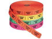 PM Company 59002 Admit One Single Ticket Roll Numbered Assorted 2000 Tickets Roll
