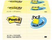 Post it 654 36VAD90 Note Pad 3 x 3 Canary 100 Sheets 36 Pack
