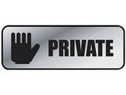 COSCO 098210 Brushed Metal Office Sign Private 9 x 3 Silver