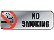 COSCO 098207 Brush Metal Office Sign No Smoking 9 x 3 Silver Red