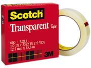Scotch 600122592 Transparent Glossy Tape 1 2 x 72 yards 3 Core Clear