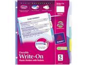 Avery 16176 Translucent Multicolor Write On Dividers with Pocket 5 Tab Letter 1 Set