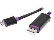 BYTECC U2MICRO F3KP Black w Purple Light Visible Flowing LED Purple Light Micro USB Sync data charging Cable