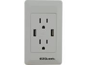 EZQuest X73692 Plug n Charge 2 US Outlets 2 USB Ports 2.1A USB Charger 15A 125V