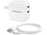 BasAcc 2117813 3.3 Feet Lightning to USB Cable Apple MFi Certified 2 Port 4.8A AC Wall Charger for iPhone 6 Plus 5s iPad Air Mini White