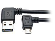 Tripp Lite UR05C 003 RARB Black Dedicated Reversible USB Charging Cable Left Right Angle Reversible A to Right Angle 5 Pin Micro B 3 ft.