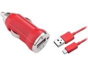 Insten 1047343 Red Universal USB Mini Car Charger Adapter 3 FT Red Micro USB 2 in 1 Cable