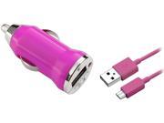 Insten 1047341 Hot Pink Universal USB Mini Car Charger Adapter 3 FT Hot Pink Micro USB 2 in 1 Cable