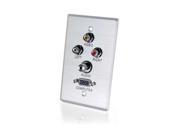 C2G 40498 Single Gang HD15 VGA Bottom 3.5mm Composite Video Stereo Audio Wall Plate Brushed Aluminum