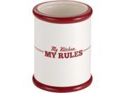 Cake Boss 58687 Countertop Accessories Ceramic Tool Crock Cream with Red “My Kitchen My Rules? Pattern