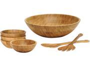 Lipper 8204 7 Bamboo 7 Piece Round Salad Bowl Set w Pair of Spoons