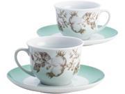 BONJOUR 54522 Dinnerware Fruitful Nectar Porcelain Teacup and Saucer Set Print