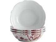 BONJOUR 54274 Dinnerware Yuletide Garland 4 Piece Porcelain Stoneware Fluted Cereal Bowl Set Print