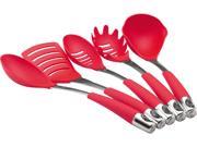 Circulon 56655 Kitchen Utensils 5 Piece Tool Set Ladle Pasta Fork Slotted Spoon Solid Spoon Slotted Turner Red
