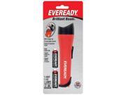 Eveready brilliant beam flashlight. Slide switch, anti-roll feature. Built in hanger ring. Packaged with 2 AA Eveready super heavy duty batteries. Size: 6.299 L x 1.687 W (light) x 1.201 W (handle). Weight: 1.7 oz. Features: -Bulit in hanger ring