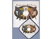 Pipsqueak Productions DP512 Dish Towel and Pot Holder Set Staffordshire Bull Terrier