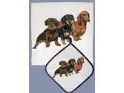 Pipsqueak Productions DP526 Dish Towel and Pot Holder Set Dachshund