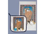 Pipsqueak Productions DP861 Dish Towel and Pot Holder Set Jack Russell Terrier Horse