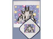 Pipsqueak Productions DP542 Dish Towel and Pot Holder Set Boston Terrier Family