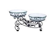 Benzara 68524 23 in. W x 11 in. H Glass Metal Double Bowl