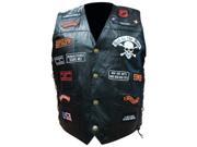 Diamond Plate Hand sewn Pebble Grain Genuine Buffalo Leather Biker Vest With 23 Patches