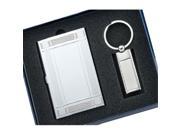 Aeropen International GCU 93 Set Silver Card Case with Long Rectangle Silver Key Ring in Gift Box