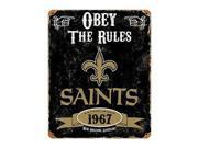 Party Animal Saints Vintage Metal Sign 1 Each Obey The Rules Print Message 11.5 Width x 14.5 Height Rectangular Shape Heavy Duty Embossed Lettering