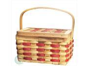 Quickway Imports QI003047 Chipwood Picnic Rectangle Basket with Burgundy Stripes