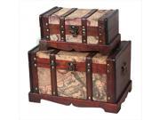 Quickway Imports QI003037.2 Old World Map Wooden Trunk Set of 2
