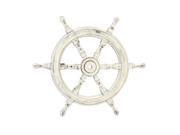 Benzara 15994 24 In. Costal Decor Antiqued White Solid Wood Ship Wheel