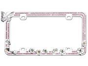 Valor LPF2HC005PNK Charming Butterfly License Plate With A Blend Of Colorful Flowers Design With Pink Crystals