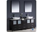 Fresca FVN62 301230ES VSL Torino 72 in. Espresso Modern Double Sink Bathroom Vanity with Side Cabinet Vessel Sinks