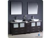 Fresca FVN62 361236ES VSL Torino 84 in. Espresso Modern Double Sink Bathroom Vanity with Side Cabinet Vessel Sinks