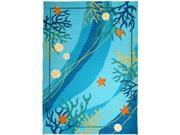 Home Fires PP RP001G 8 ft. x 10 ft. Underwater Coral and Starfish Indoor Outdoor Hand Hooked Area Rug Bright Deep Blue