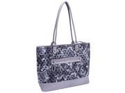 Parinda 11163 ALLIE Quilted Fabric with Croco Faux Leather Tote Grey Floral