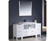 Fresca FVN62 123612WH UNS Torino 60 in. White Modern Bathroom Vanity with 2 Side Cabinets Integrated Sink