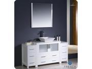 Fresca FVN62 123612WH VSL Torino 60 in. White Modern Bathroom Vanity with 2 Side Cabinets Vessel Sink