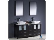 Fresca FVN62 241224ES VSL Torino 60 in. Espresso Modern Double Sink Bathroom Vanity with Side Cabinet Vessel Sinks