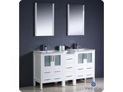 Fresca FVN62 241224WH UNS Torino 60 in. White Modern Double Sink Bathroom Vanity with Side Cabinet Integrated Sinks