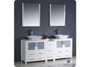 Fresca FVN62 301230WH VSL Torino 72 in. White Modern Double Sink Bathroom Vanity with Side Cabinet Vessel Sinks