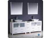 Fresca FVN62 361236WH VSL Torino 84 in. White Modern Double Sink Bathroom Vanity with Side Cabinet Vessel Sinks