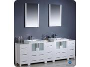 Fresca FVN62 72WH UNS Torino 84 in. White Modern Double Sink Bathroom Vanity with 3 Side Cabinets Integrated Sinks