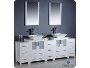 Fresca FVN62 72WH VSL Torino 84 in. White Modern Double Sink Bathroom Vanity with 3 Side Cabinets Vessel Sinks