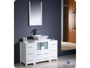 Fresca FVN62 122412WH VSL Torino 48 in. White Modern Bathroom Vanity with 2 Side Cabinets Vessel Sink