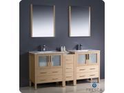 Fresca FVN62 301230LO UNS Torino 72 in. Light Oak Modern Double Sink Bathroom Vanity with Side Cabinet Integrated Sinks