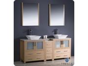 Fresca FVN62 301230LO VSL Torino 72 in. Light Oak Modern Double Sink Bathroom Vanity with Side Cabinet Vessel Sinks