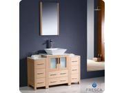Fresca FVN62 122412LO VSL Torino 48 in. Light Oak Modern Bathroom Vanity with 2 Side Cabinets Vessel Sink