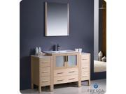 Fresca FVN62 123012LO UNS Torino 54 in. Light Oak Modern Bathroom Vanity with 2 Side Cabinets Integrated Sink