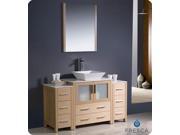 Fresca FVN62 123012LO VSL Torino 54 in. Light Oak Modern Bathroom Vanity with 2 Side Cabinets Vessel Sink
